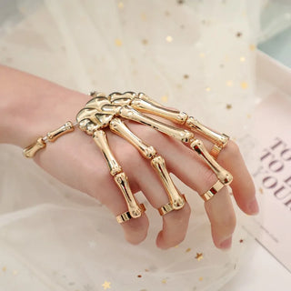 Steam Punk Skull Skeleton Bracelet For Men Gothic Hand Elasticity Adjustable Couple Women Bracelet Bangles Jewelry - gold