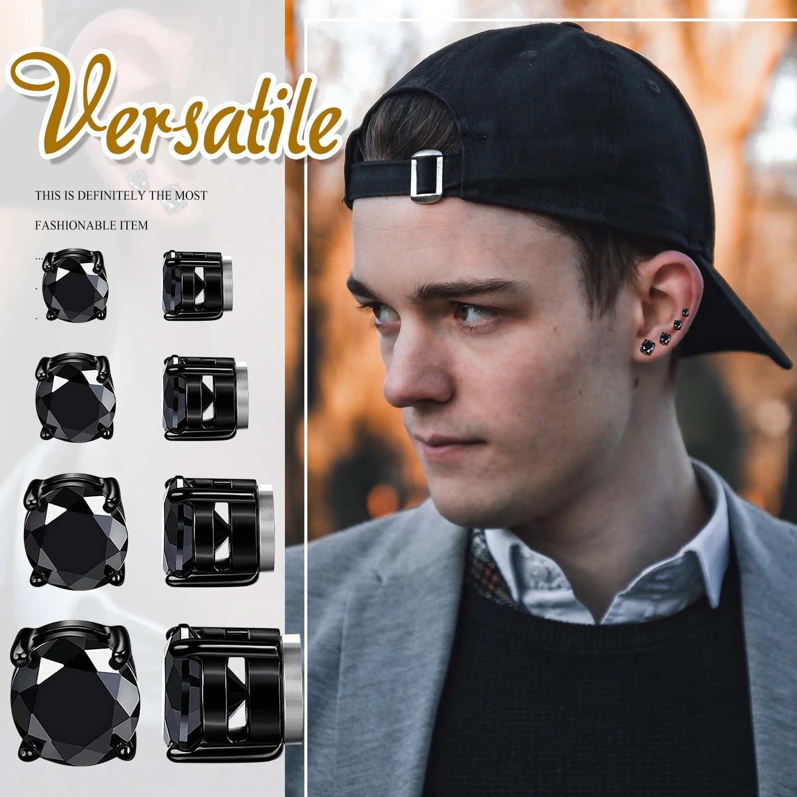 BONISKISS 4 pairs of Neutral Magnetic Stud Earrings Hypoallergenic Stainless Steel Cubic Zircon Clip Earrings Women Jewelry