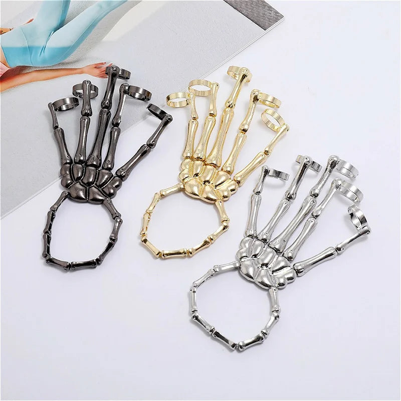 Steam Punk Skull Skeleton Bracelet For Men Gothic Hand Elasticity Adjustable Couple Women Bracelet Bangles Jewelry