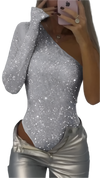 One-Shoulder Metallic Top