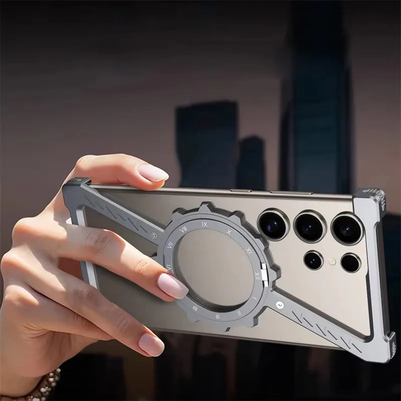 Z Shaped Metal MagSafe Case For Samsung Galaxy S25 S24 S23 S22 Ultra Shockproof Bumper 360 ° Rotating Bracket Protective Cover