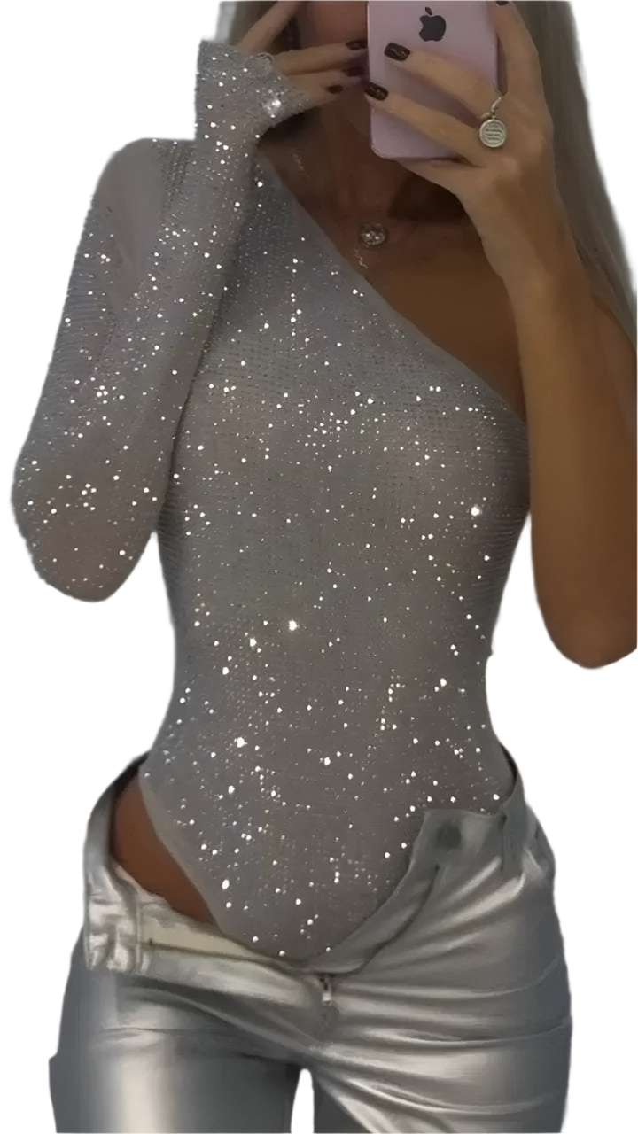 One-Shoulder Metallic Top