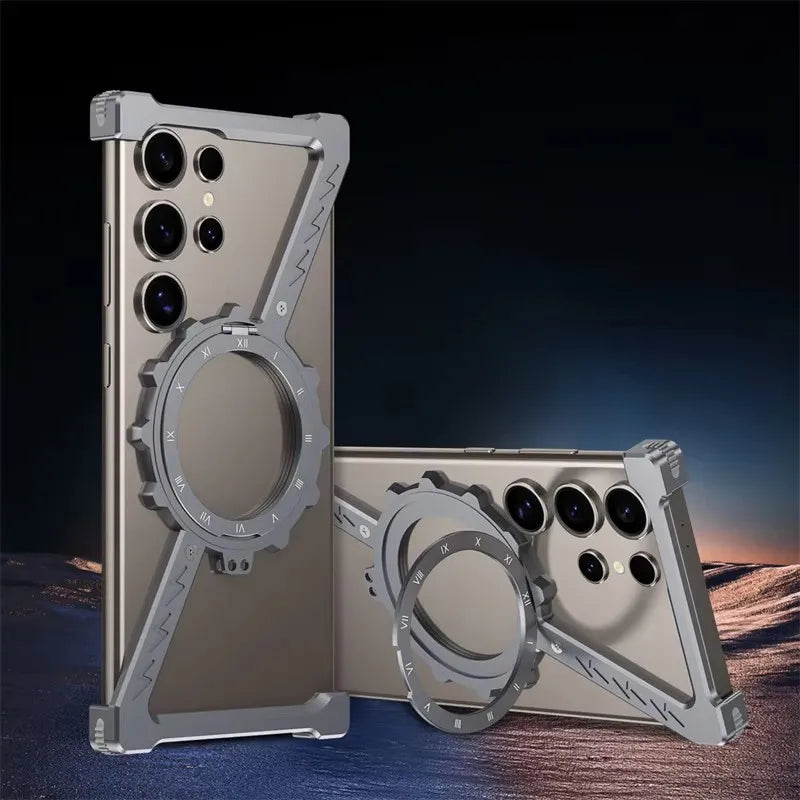 Z Shaped Metal MagSafe Case For Samsung Galaxy S25 S24 S23 S22 Ultra Shockproof Bumper 360 ° Rotating Bracket Protective Cover