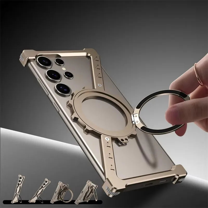 Z Shaped Metal MagSafe Case For Samsung Galaxy S25 S24 S23 S22 Ultra Shockproof Bumper 360 ° Rotating Bracket Protective Cover