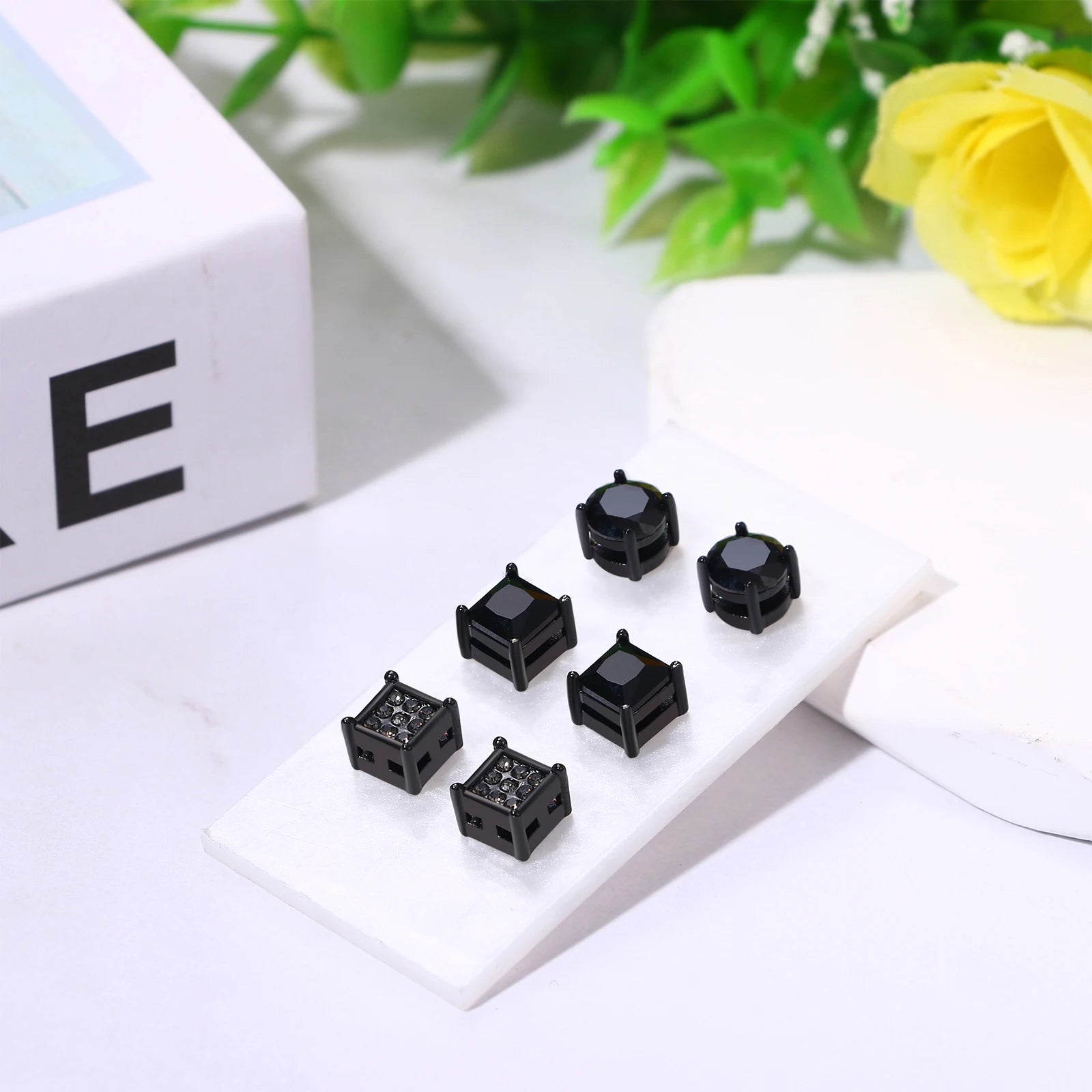 BONISKISS 4 pairs of Neutral Magnetic Stud Earrings Hypoallergenic Stainless Steel Cubic Zircon Clip Earrings Women Jewelry