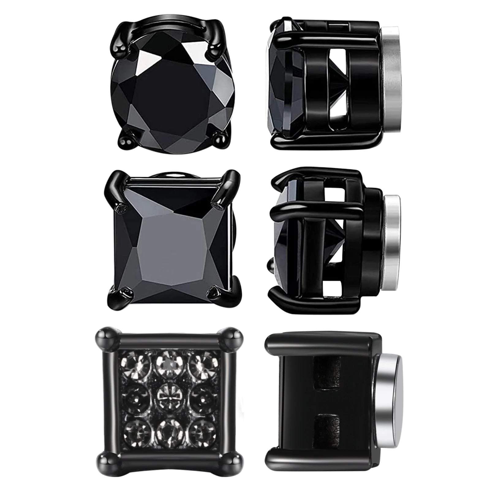 BONISKISS 4 pairs of Neutral Magnetic Stud Earrings Hypoallergenic Stainless Steel Cubic Zircon Clip Earrings Women Jewelry