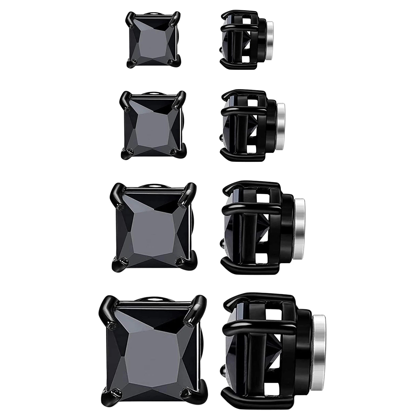 BONISKISS 4 pairs of Neutral Magnetic Stud Earrings Hypoallergenic Stainless Steel Cubic Zircon Clip Earrings Women Jewelry