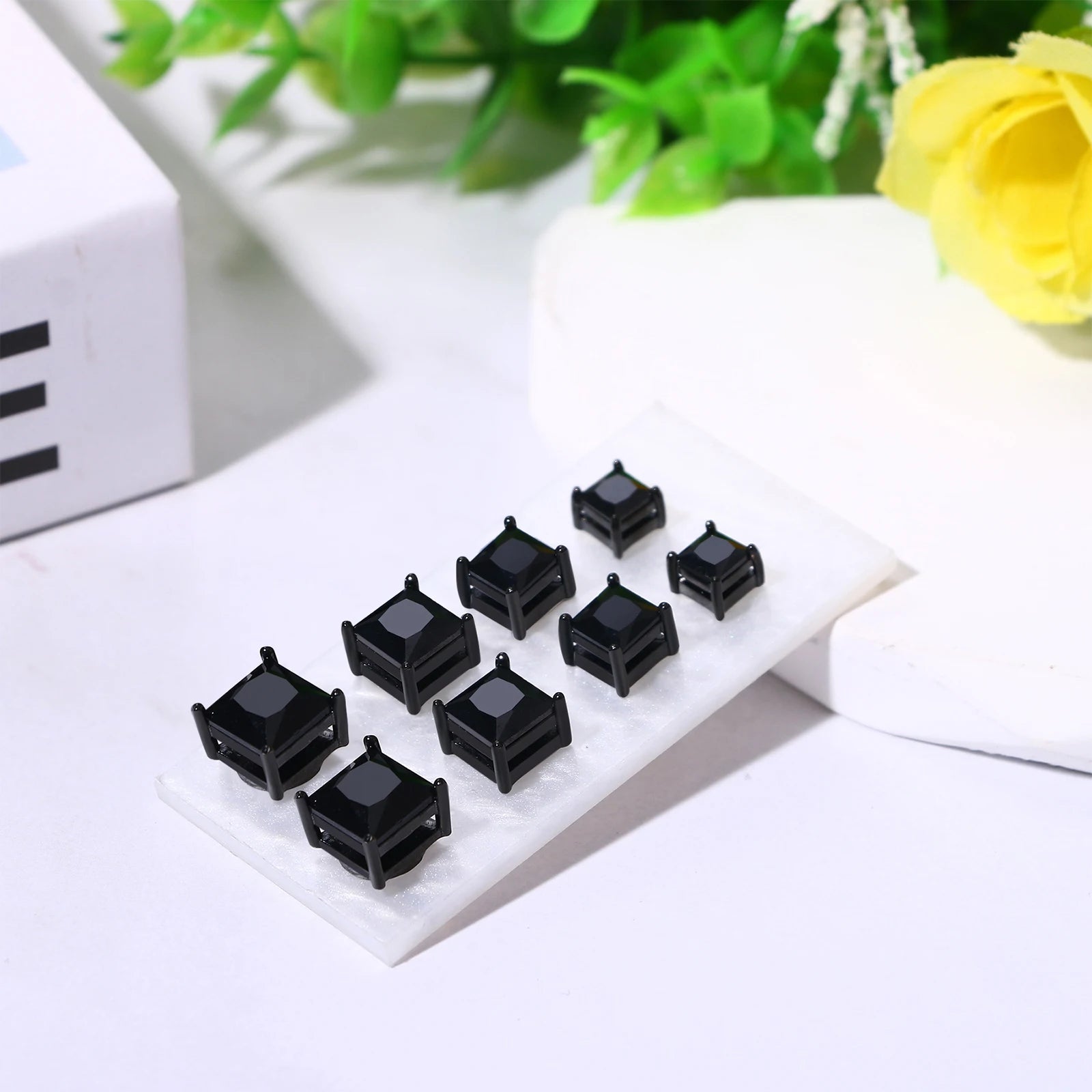 BONISKISS 4 pairs of Neutral Magnetic Stud Earrings Hypoallergenic Stainless Steel Cubic Zircon Clip Earrings Women Jewelry