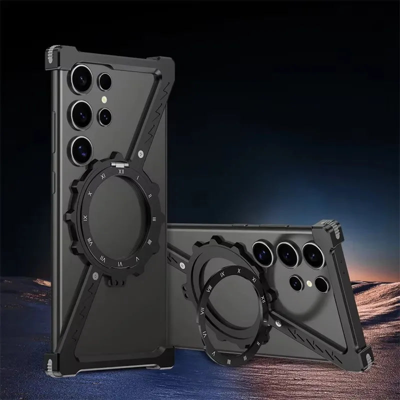 Z Shaped Metal MagSafe Case For Samsung Galaxy S25 S24 S23 S22 Ultra Shockproof Bumper 360 ° Rotating Bracket Protective Cover
