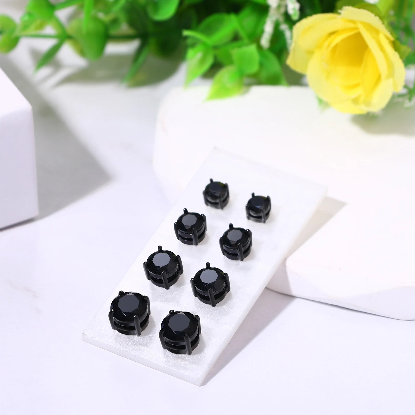 BONISKISS 4 pairs of Neutral Magnetic Stud Earrings Hypoallergenic Stainless Steel Cubic Zircon Clip Earrings Women Jewelry