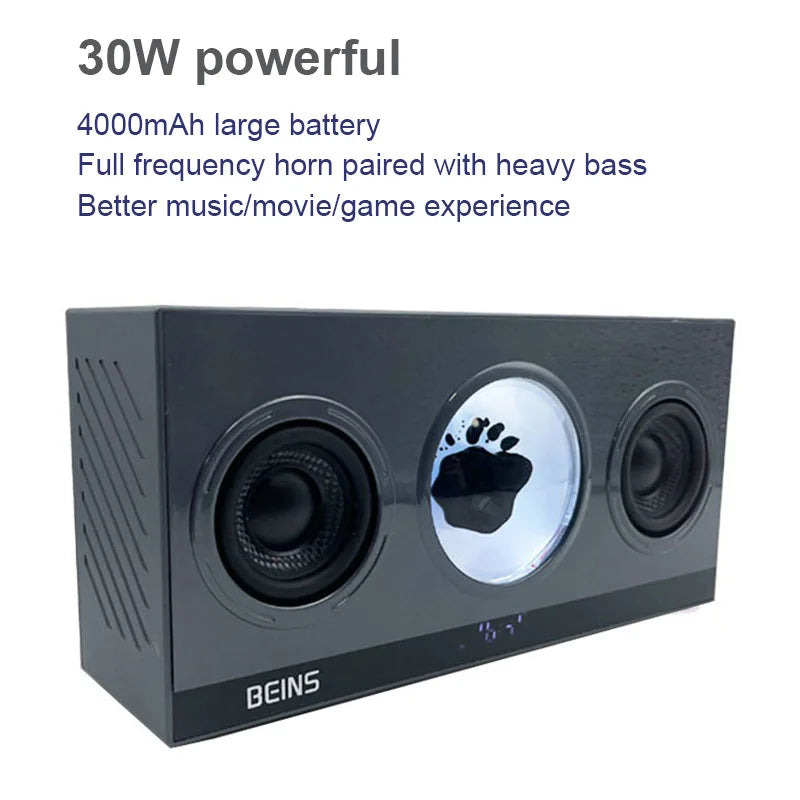 Magnetic Fluid Pickup Bluetooth Speaker with Clock Powerful HIFI Stereo Surround Subwoofer BT5.3 Game Desktop TF AUX USB Audio