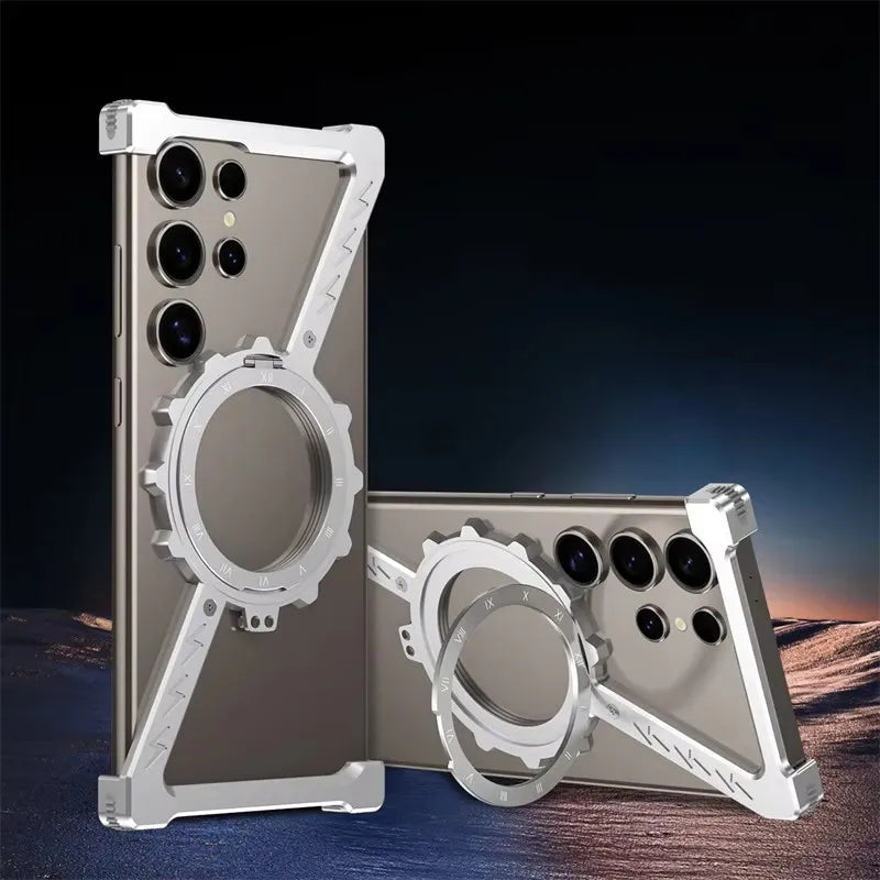 Z Shaped Metal MagSafe Case For Samsung Galaxy S25 S24 S23 S22 Ultra Shockproof Bumper 360 ° Rotating Bracket Protective Cover