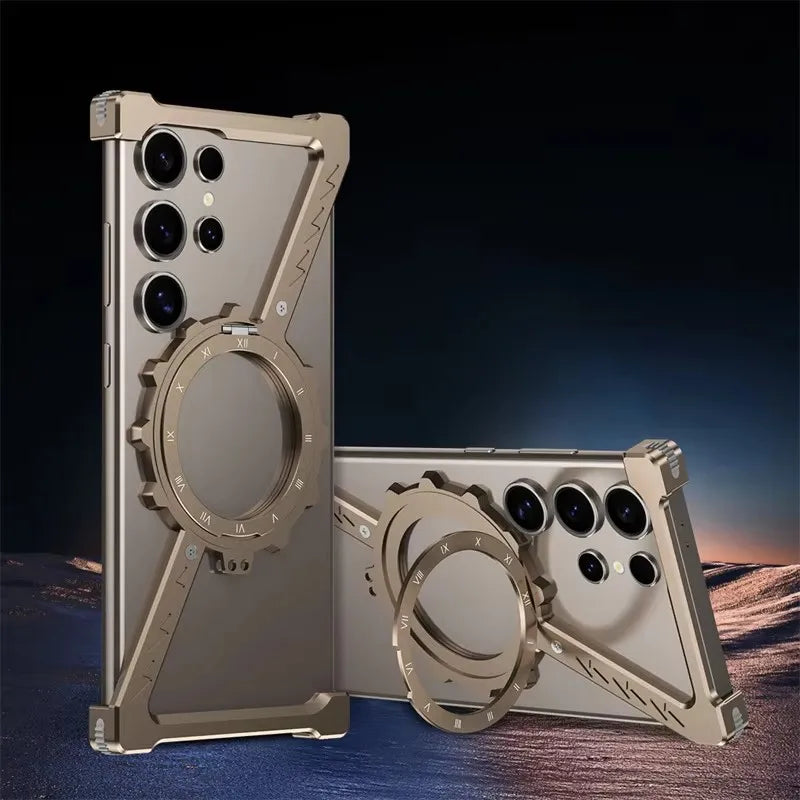 Z Shaped Metal MagSafe Case For Samsung Galaxy S25 S24 S23 S22 Ultra Shockproof Bumper 360 ° Rotating Bracket Protective Cover