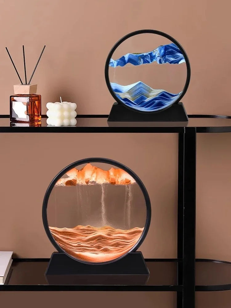 3D Moving Sand Art Picture Round Glass Deep Sea Sandscape Hourglass Quicksand Craft Flowing Sand Painting Office Home Decor Gift