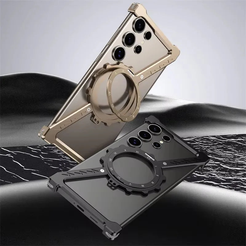 Z Shaped Metal MagSafe Case For Samsung Galaxy S25 S24 S23 S22 Ultra Shockproof Bumper 360 ° Rotating Bracket Protective Cover