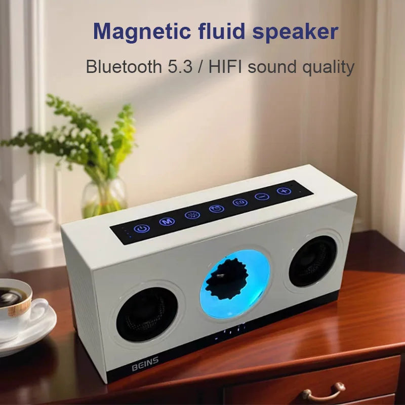 Magnetic Fluid Pickup Bluetooth Speaker with Clock Powerful HIFI Stereo Surround Subwoofer BT5.3 Game Desktop TF AUX USB Audio