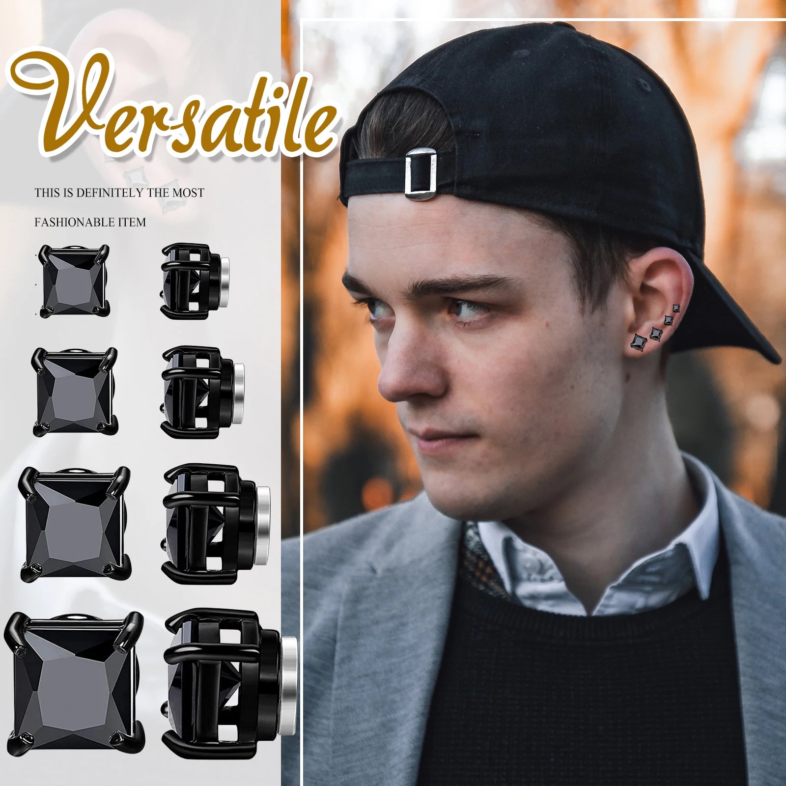 BONISKISS 4 pairs of Neutral Magnetic Stud Earrings Hypoallergenic Stainless Steel Cubic Zircon Clip Earrings Women Jewelry