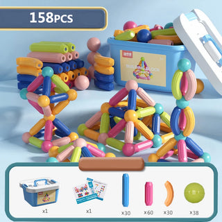 Magnetic Sticks Building Blocks Toys For Kids Montessori Educational Preschool Toddler Toy Magnet Construction Set Gift - 158pcs storage box