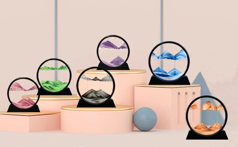3D Moving Sand Art Picture Round Glass Deep Sea Sandscape Hourglass Quicksand Craft Flowing Sand Painting Office Home Decor Gift
