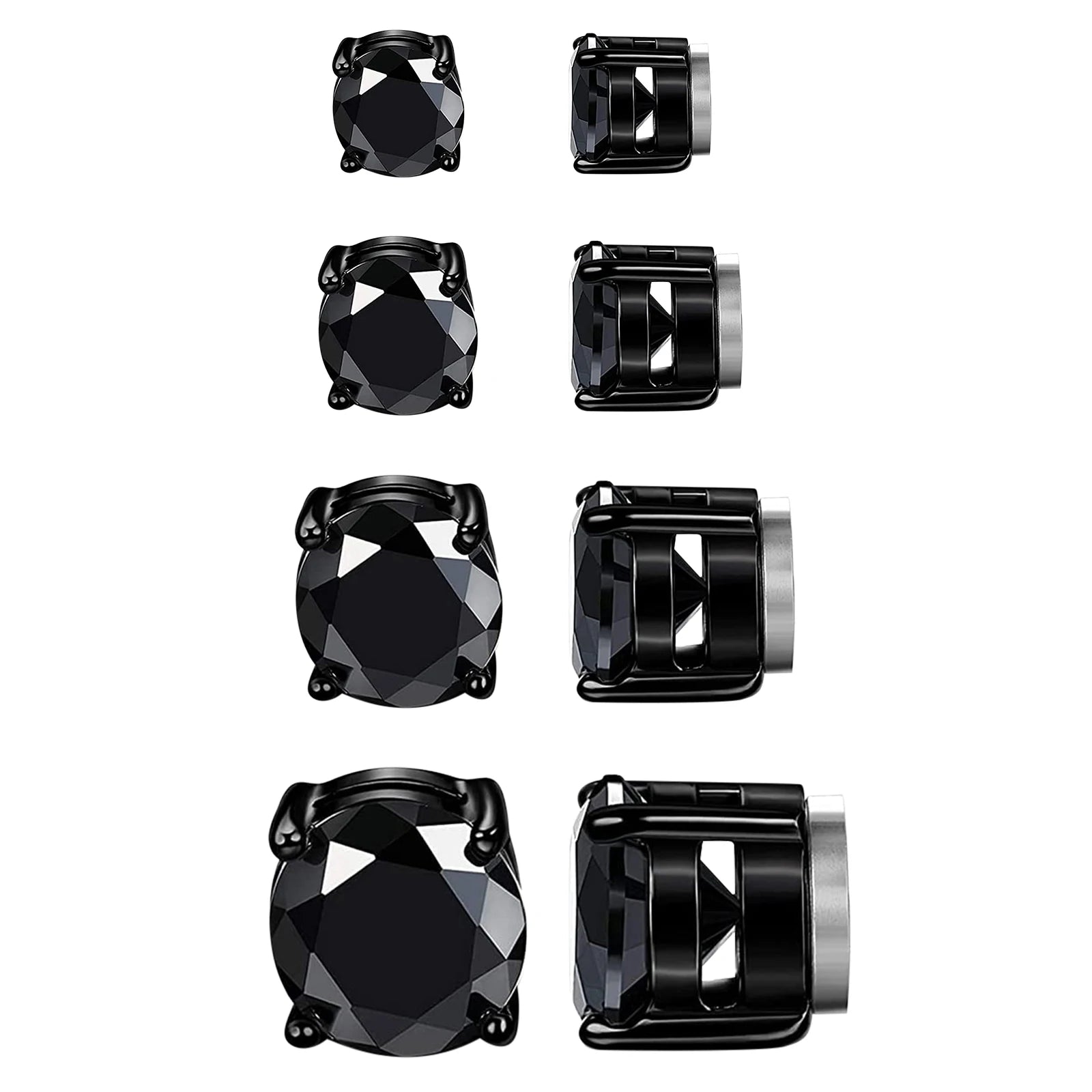BONISKISS 4 pairs of Neutral Magnetic Stud Earrings Hypoallergenic Stainless Steel Cubic Zircon Clip Earrings Women Jewelry
