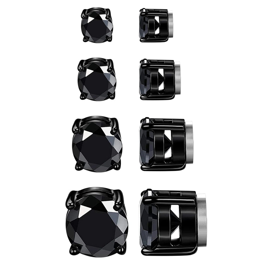 BONISKISS 4 pairs of Neutral Magnetic Stud Earrings Hypoallergenic Stainless Steel Cubic Zircon Clip Earrings Women Jewelry