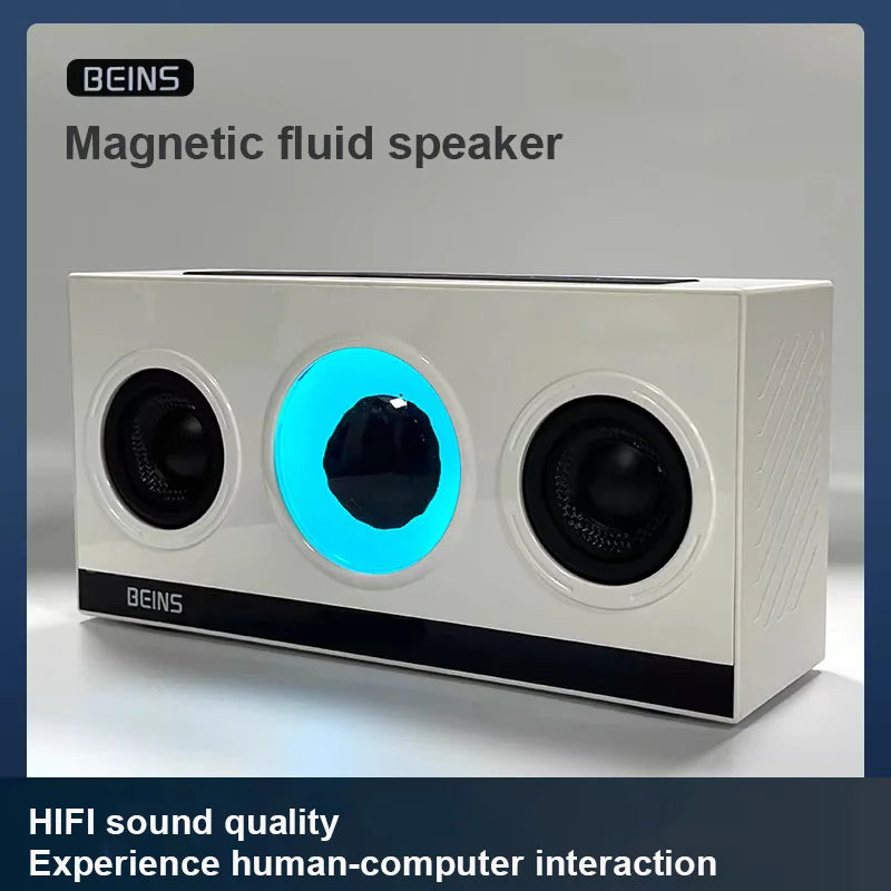 Magnetic Fluid Pickup Bluetooth Speaker with Clock Powerful HIFI Stereo Surround Subwoofer BT5.3 Game Desktop TF AUX USB Audio