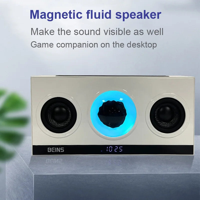 Magnetic Fluid Pickup Bluetooth Speaker with Clock Powerful HIFI Stereo Surround Subwoofer BT5.3 Game Desktop TF AUX USB Audio