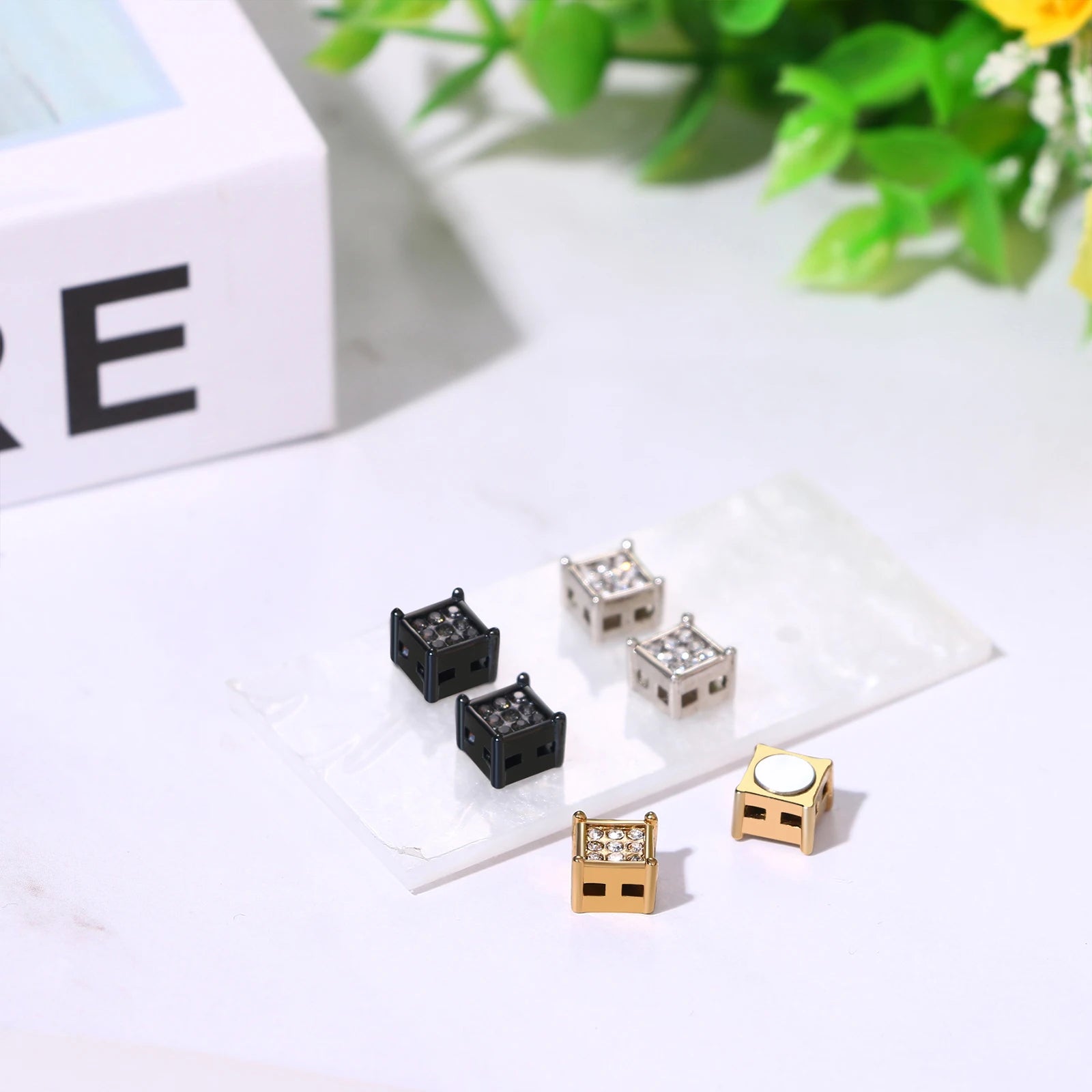 BONISKISS 4 pairs of Neutral Magnetic Stud Earrings Hypoallergenic Stainless Steel Cubic Zircon Clip Earrings Women Jewelry