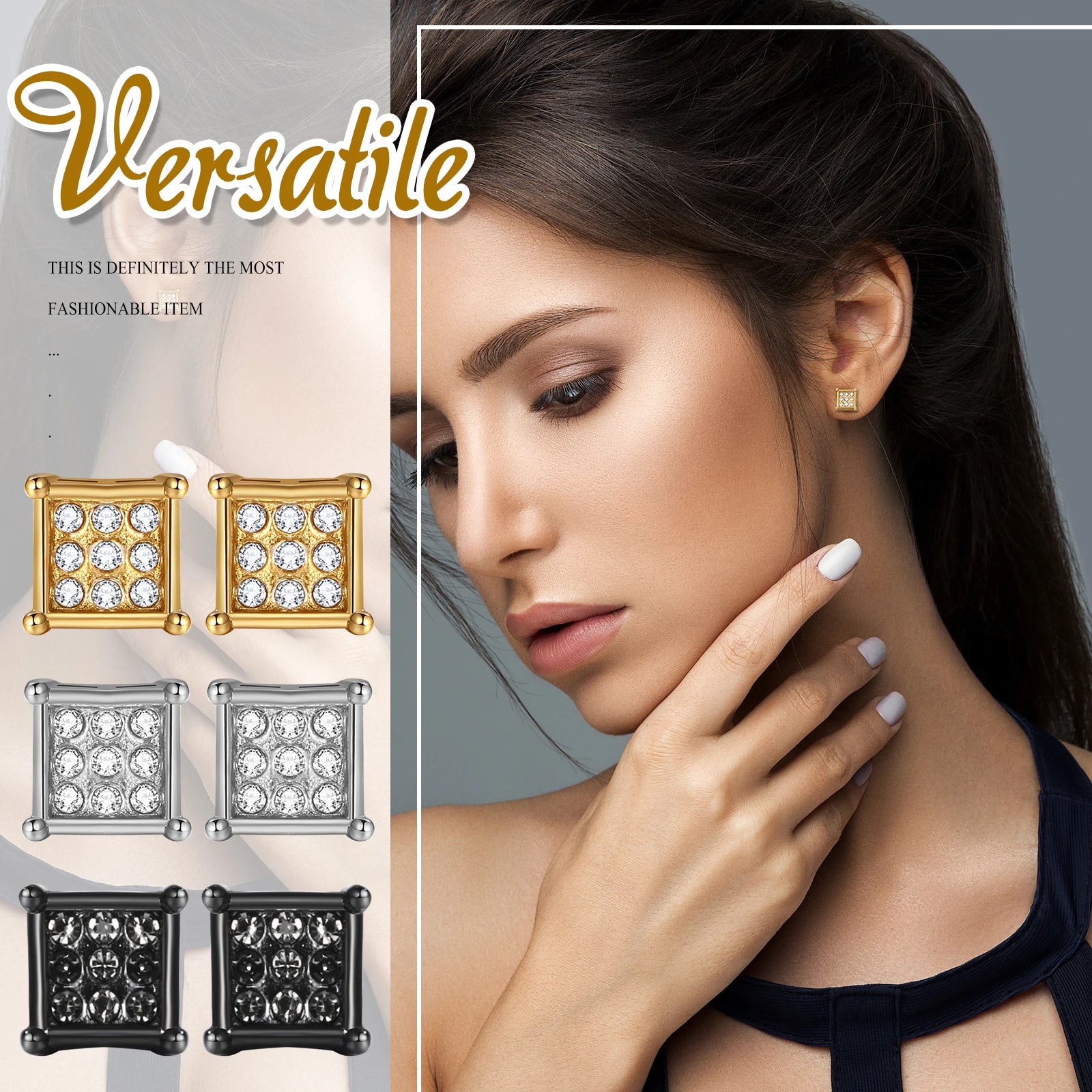 BONISKISS 4 pairs of Neutral Magnetic Stud Earrings Hypoallergenic Stainless Steel Cubic Zircon Clip Earrings Women Jewelry