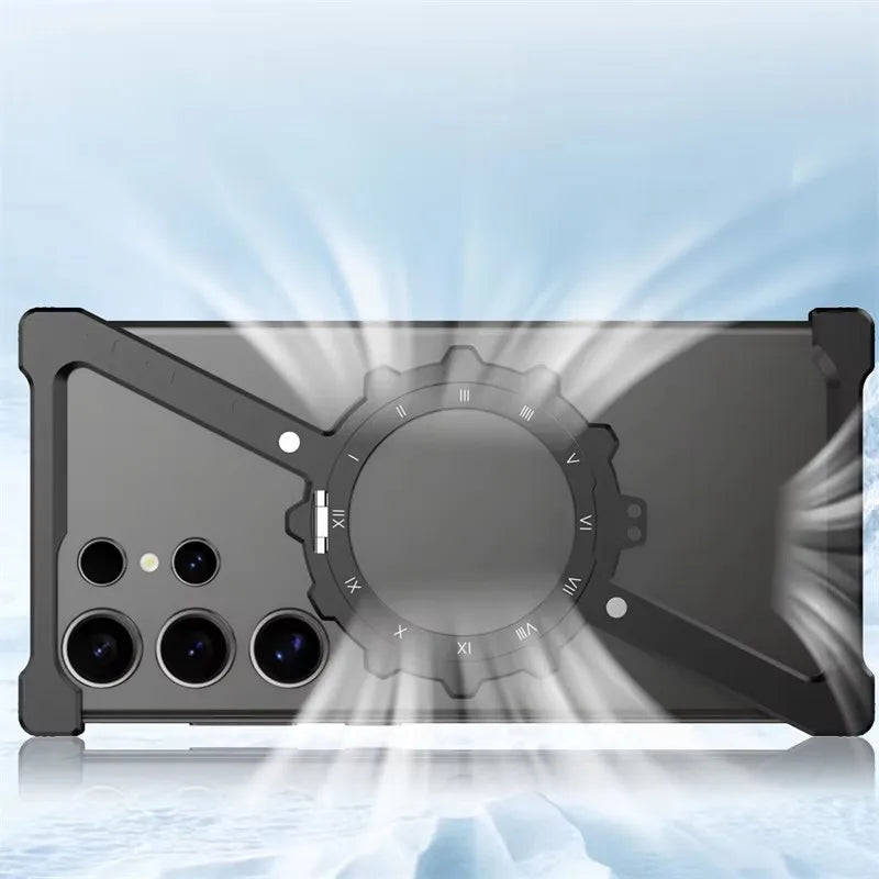 Z Shaped Metal MagSafe Case For Samsung Galaxy S25 S24 S23 S22 Ultra Shockproof Bumper 360 ° Rotating Bracket Protective Cover