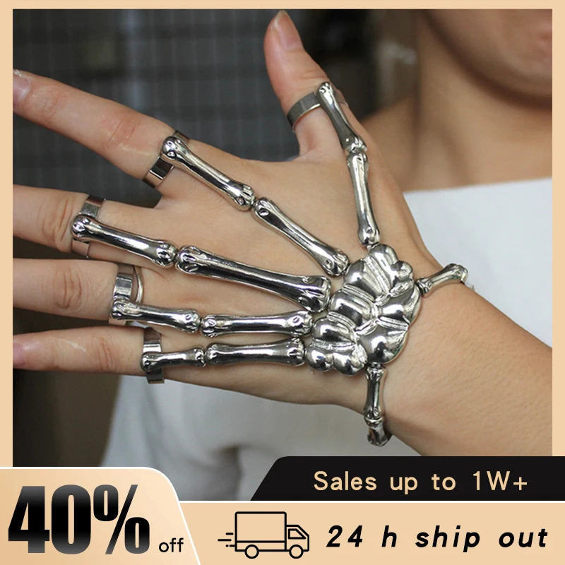 Steam Punk Skull Skeleton Bracelet For Men Gothic Hand Elasticity Adjustable Couple Women Bracelet Bangles Jewelry