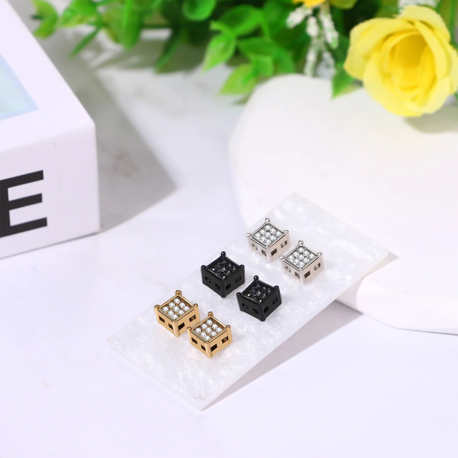 BONISKISS 4 pairs of Neutral Magnetic Stud Earrings Hypoallergenic Stainless Steel Cubic Zircon Clip Earrings Women Jewelry