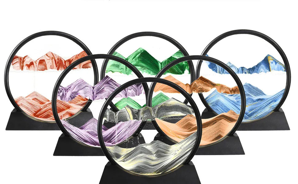 3D Moving Sand Art Picture Round Glass Deep Sea Sandscape Hourglass Quicksand Craft Flowing Sand Painting Office Home Decor Gift