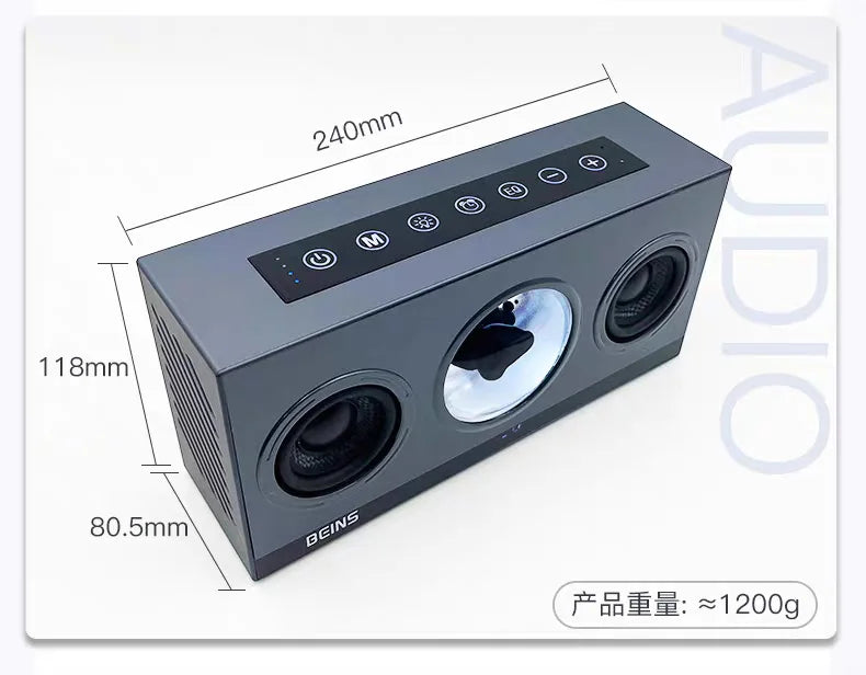 Magnetic Fluid Pickup Bluetooth Speaker with Clock Powerful HIFI Stereo Surround Subwoofer BT5.3 Game Desktop TF AUX USB Audio