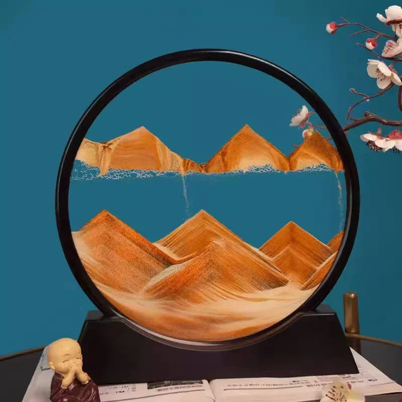 3D Moving Sand Art Picture Round Glass Deep Sea Sandscape Hourglass Quicksand Craft Flowing Sand Painting Office Home Decor Gift