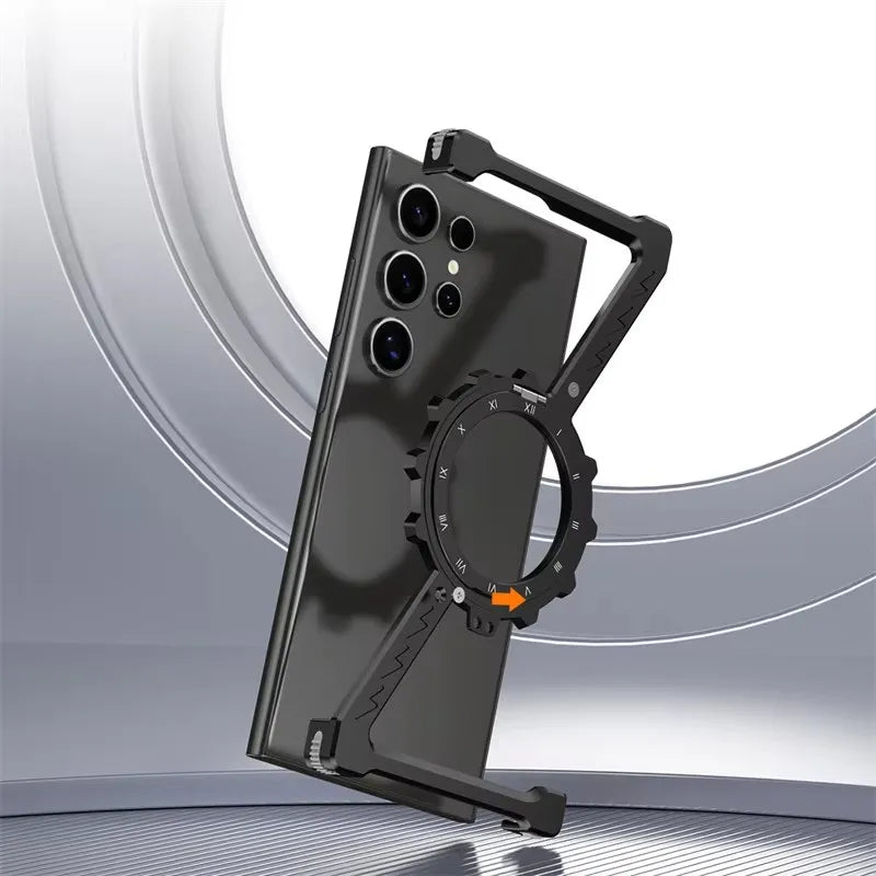 Z Shaped Metal MagSafe Case For Samsung Galaxy S25 S24 S23 S22 Ultra Shockproof Bumper 360 ° Rotating Bracket Protective Cover
