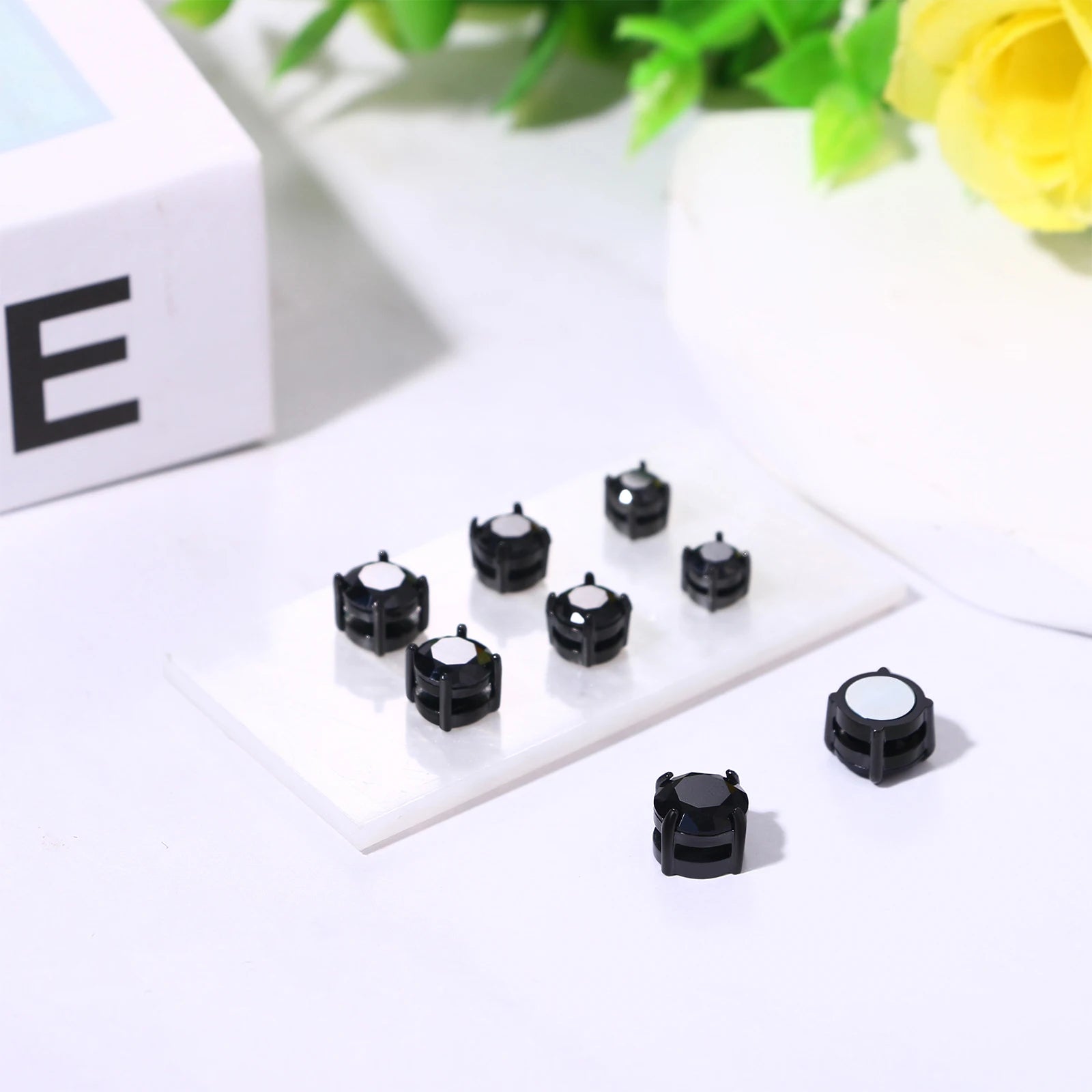 BONISKISS 4 pairs of Neutral Magnetic Stud Earrings Hypoallergenic Stainless Steel Cubic Zircon Clip Earrings Women Jewelry